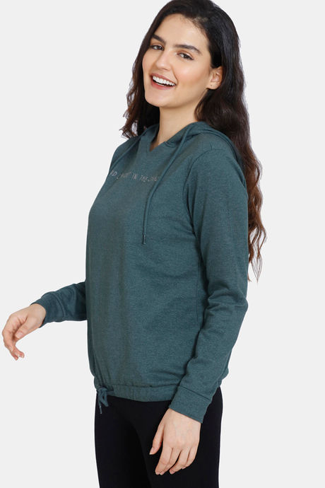Zivame Fleece Marl Knit Cotton Hoodie With Soft Brushed Back - Ponderosa Pine — image 2